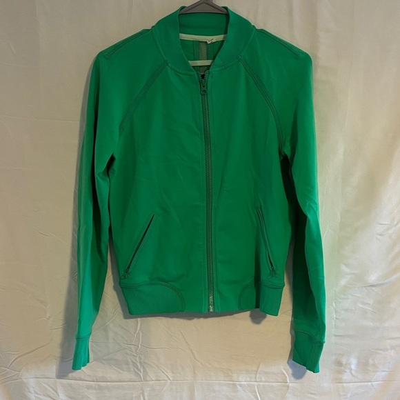 This is a Lululemon Om Me Home yoga jacket in green Luon fabric. - Picture 2 of 8